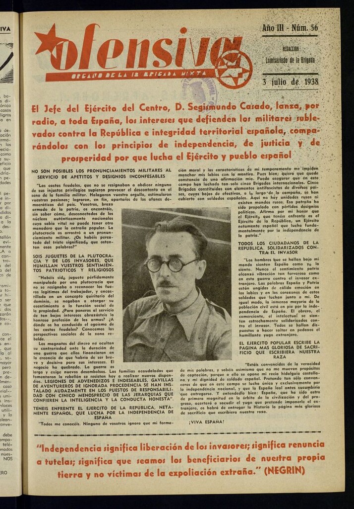 Miniatura de Ofensiva : boletín de la 18ª Brigada Mixta del 3 de julio de 1938