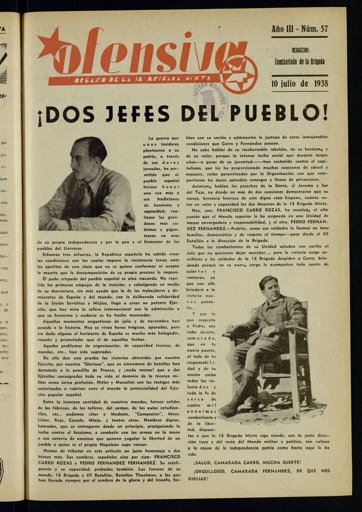 Miniatura de Ofensiva : boletín de la 18ª Brigada Mixta del 10 de julio de 1938