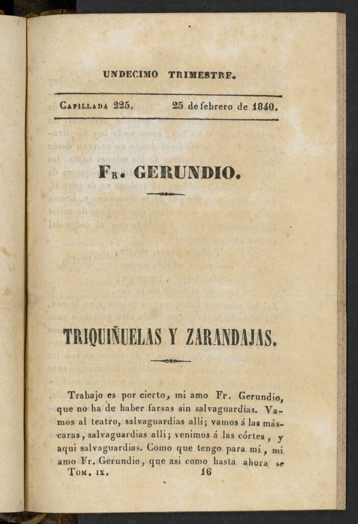 Miniatura de Fr. Gerundio: periódico satírico de política y costumbres del 25 de febrero de 1840, capillada 225