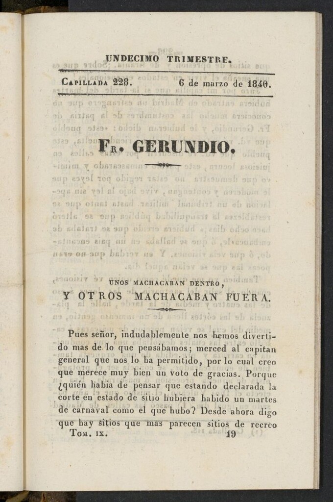 Miniatura de Fr. Gerundio: periódico satírico de política y costumbres del 6 de marzo de 1840, capillada 228