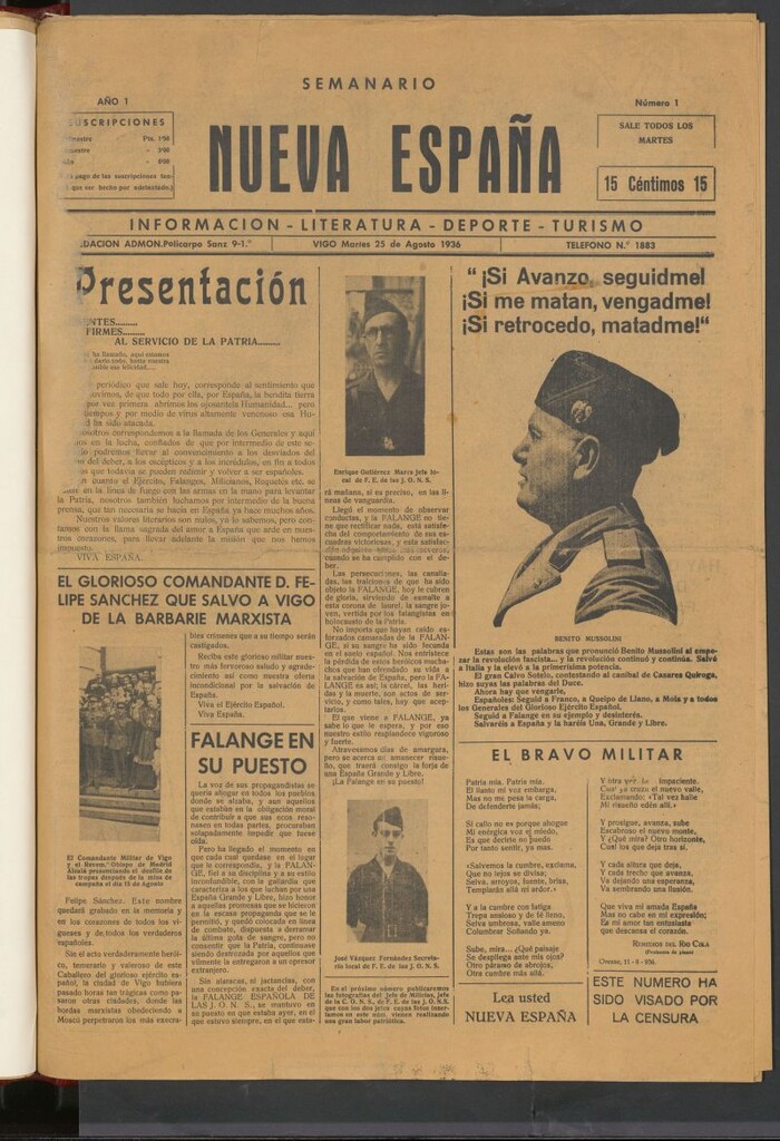 Miniatura de Nueva España : información, literatura, deporte, turismo del 25 de agosto de 1936