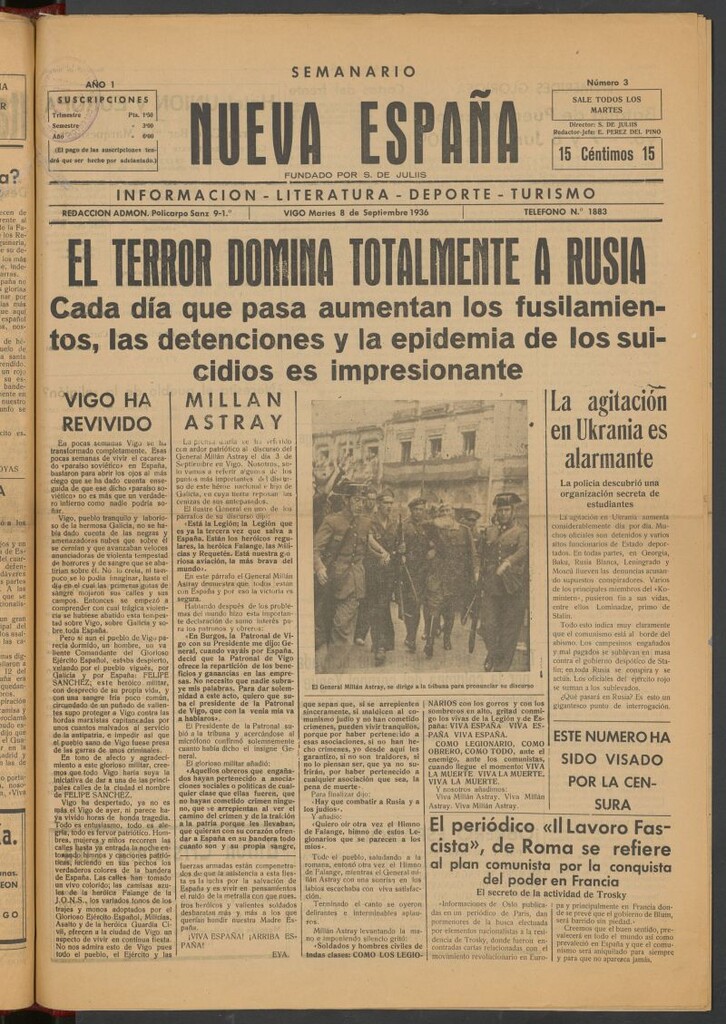 Miniatura de Nueva España : información, literatura, deporte, turismo del 8 de septiembre de 1936