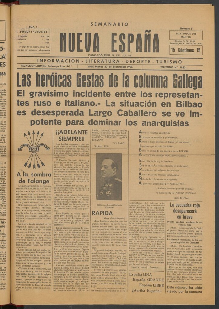 Miniatura de Nueva España : información, literatura, deporte, turismo del 22 de septiembre de 1936
