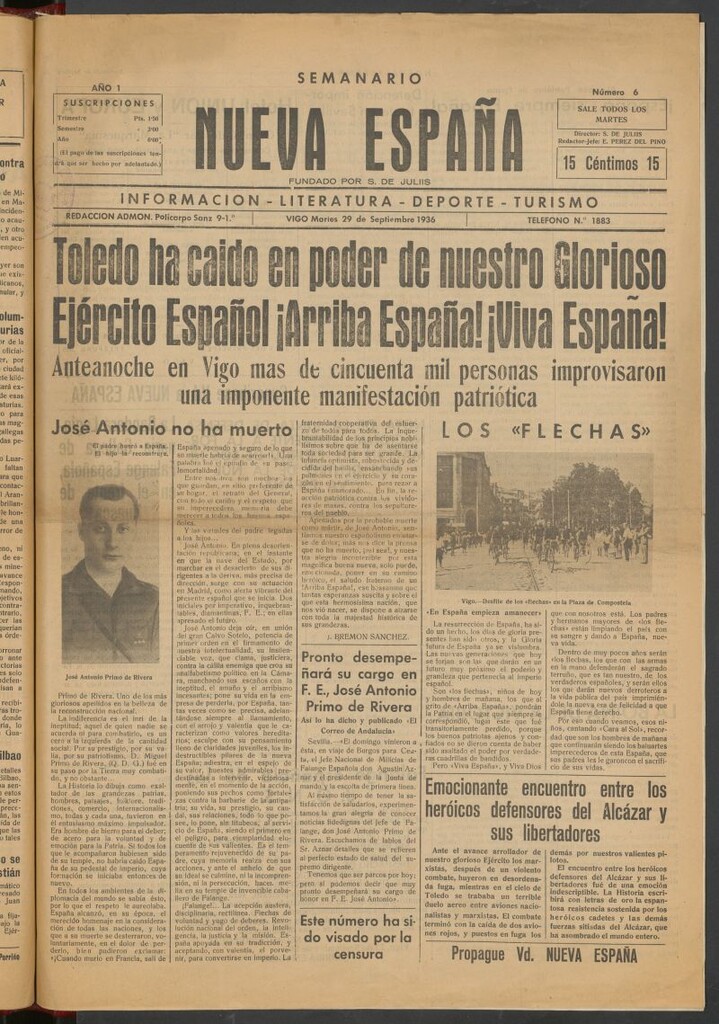 Miniatura de Nueva España : información, literatura, deporte, turismo del 29 de septiembre de 1936