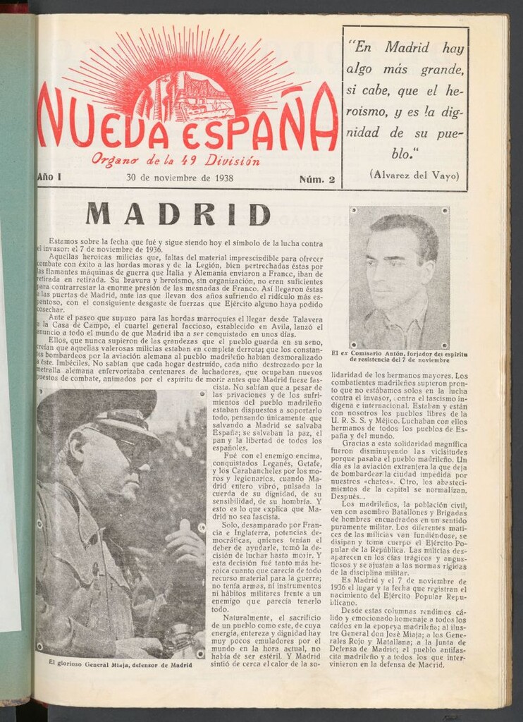 Miniatura de Nueva España : órgano de la 49 División del 30 de noviembre de 1938
