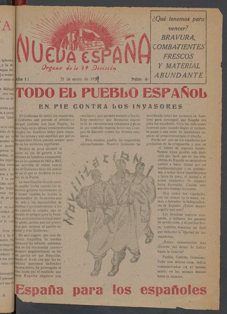 Miniatura de Nueva España : órgano de la 49 División del 31 de enero de 1939