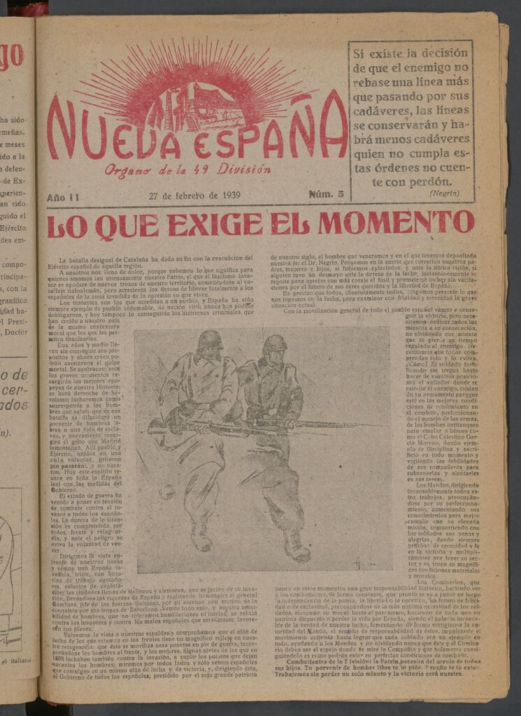 Miniatura de Nueva España : órgano de la 49 División del 27 de febrero de 1939