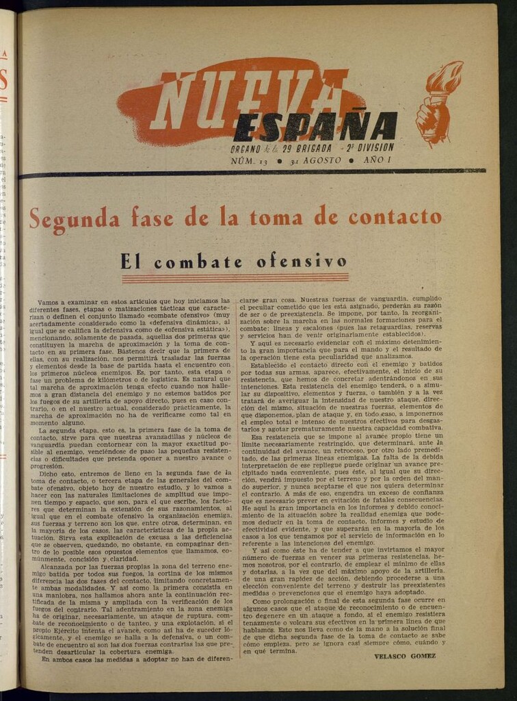 Miniatura de Nueva España : 2ª División, 29 Brigada. Nº 13 de 31 de agosto de 1937