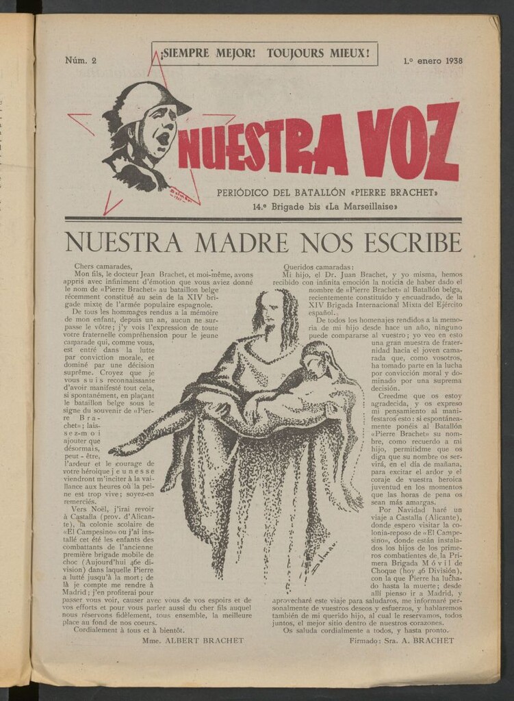 Miniatura de Nuestra voz : periódico del Batallón Pierre Brachet, 14e Brigade La Marsellaise de 1 de enero de 1938