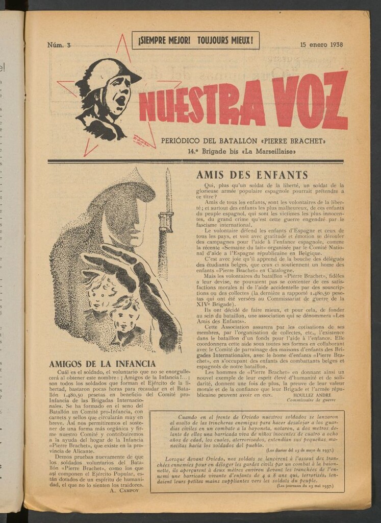 Miniatura de Nuestra voz : periódico del Batallón Pierre Brachet, 14e Brigade La Marsellaise del 15 de enero de 1938
