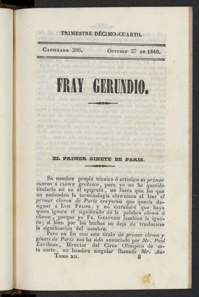 Miniatura de Fr. Gerundio: periódico satírico de política y costumbres del 27 de octubre de 1840, capillada 296
