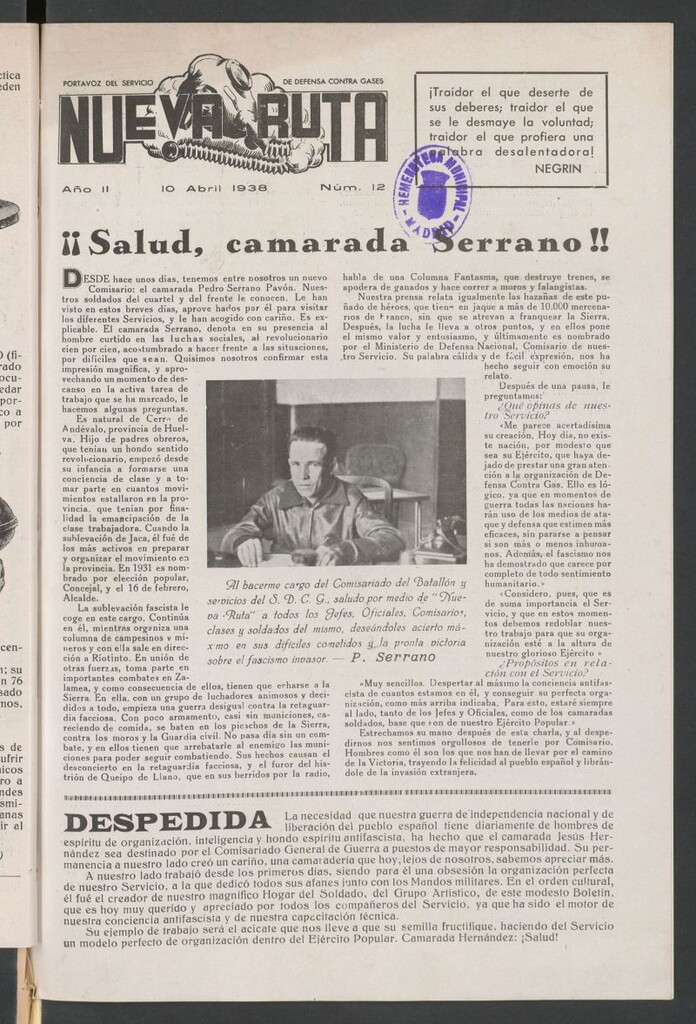 Miniatura de Nueva ruta : portavoz del Servicio de Guerra Química del 10 de abril de 1938