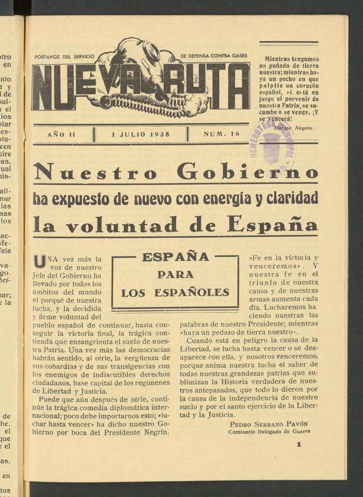 Miniatura de Nueva ruta : portavoz del Servicio de Guerra Química del 1 de julio de 1938