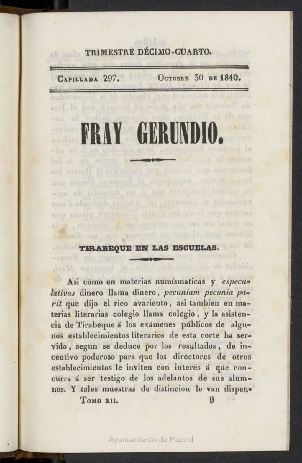 Miniatura de Fr. Gerundio: periódico satírico de política y costumbres del 30 de octubre de 1840, capillada 297