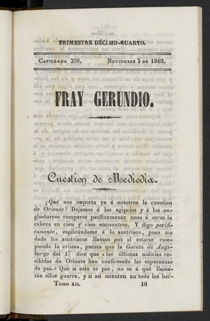 Miniatura de Fr. Gerundio: periódico satírico de política y costumbres del 3 de noviembre de 1840, capillada 298