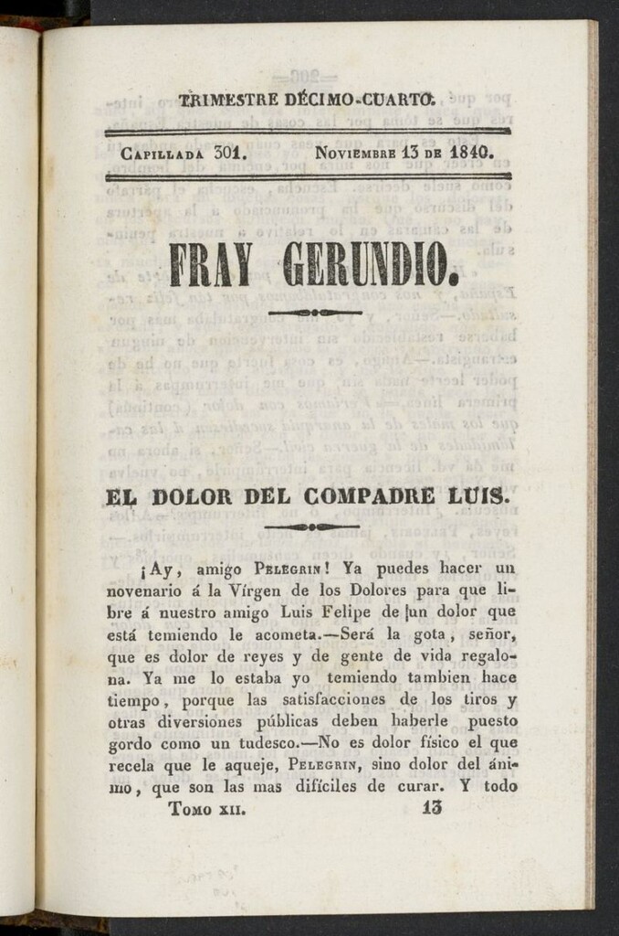 Miniatura de Fr. Gerundio: periódico satírico de política y costumbres del 13 de noviembre de 1840, capillada 301