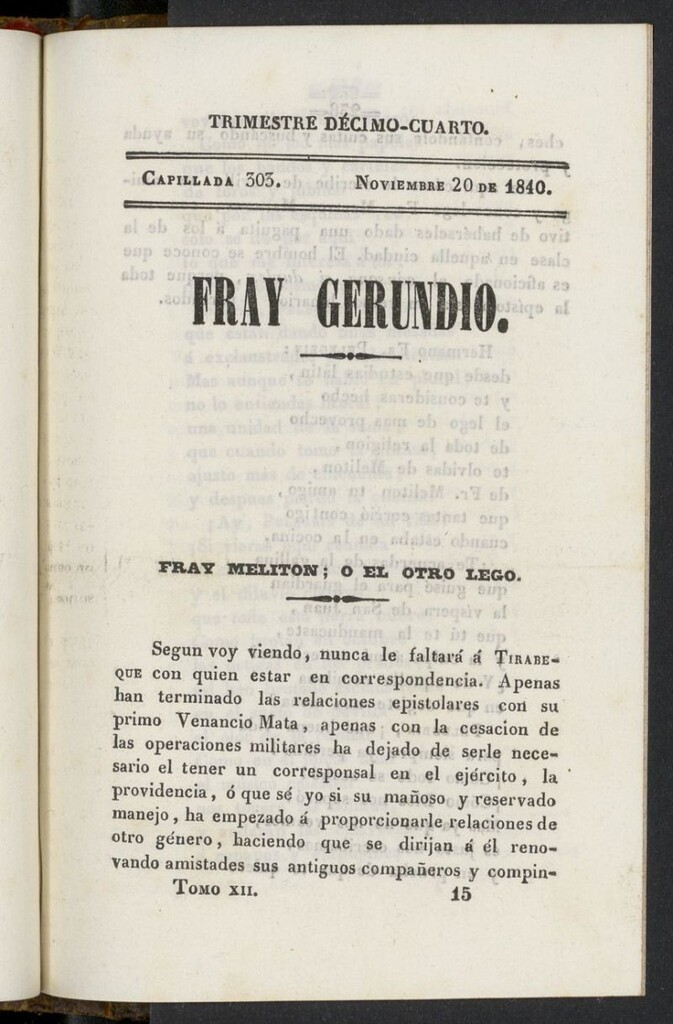 Miniatura de Fr. Gerundio: periódico satírico de política y costumbres del 20 de noviembre de 1840, capillada 303