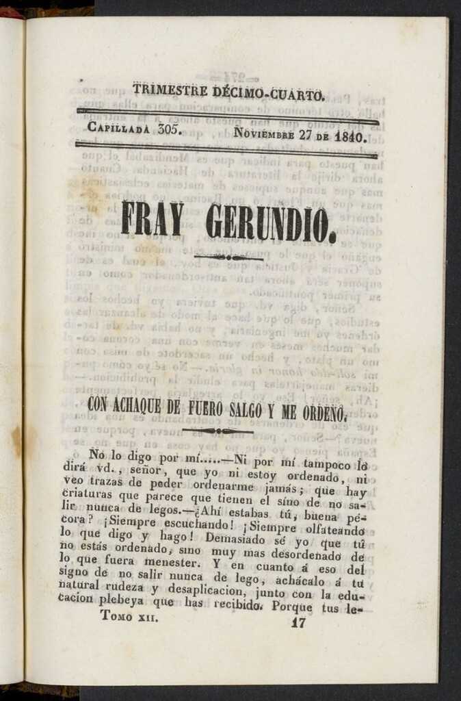 Miniatura de Fr. Gerundio: periódico satírico de política y costumbres del 27 de noviembre de 1840, capillada 305