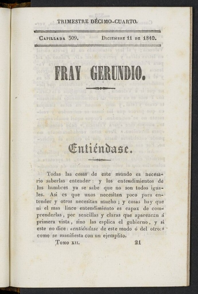 Miniatura de Fr. Gerundio: periódico satírico de política y costumbres del 11 de diciembre de 1840, capillada 309