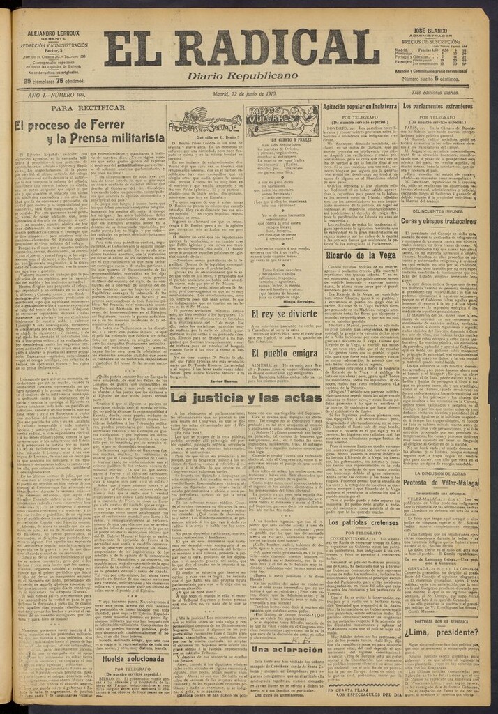 Miniatura de El Radical: diario republicano del 22 de junio de 1910