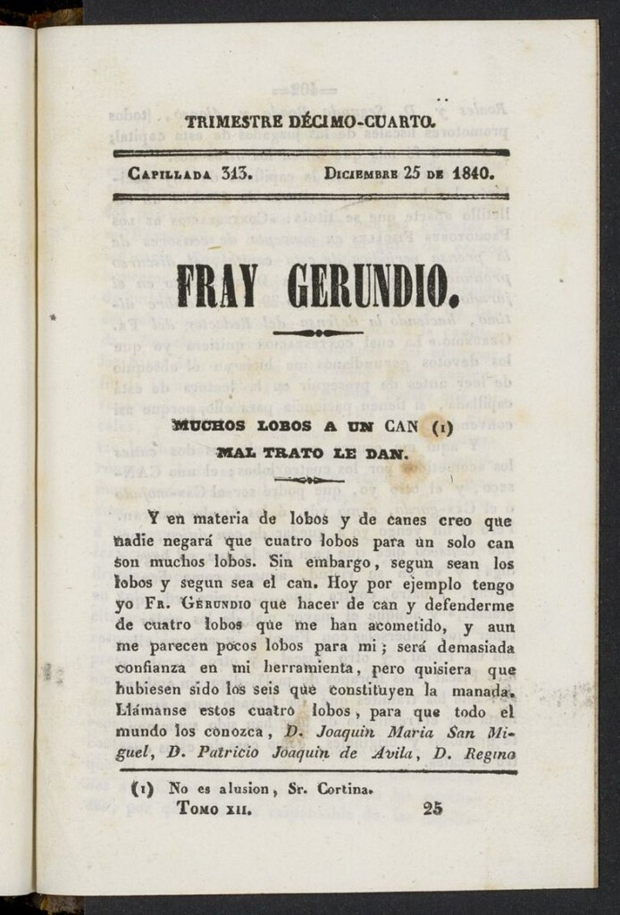 Miniatura de Fr. Gerundio: periódico satírico de política y costumbres del 25 de diciembre de 1840, capillada 313