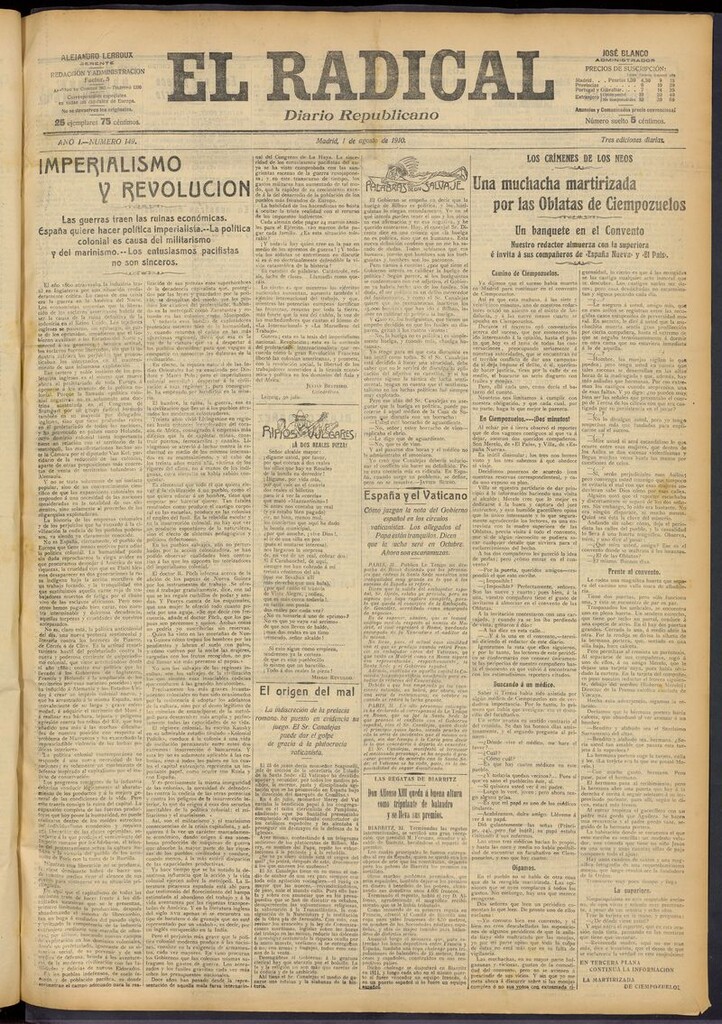 Miniatura de El Radical: diario republicano del 1 de agosto de 1910