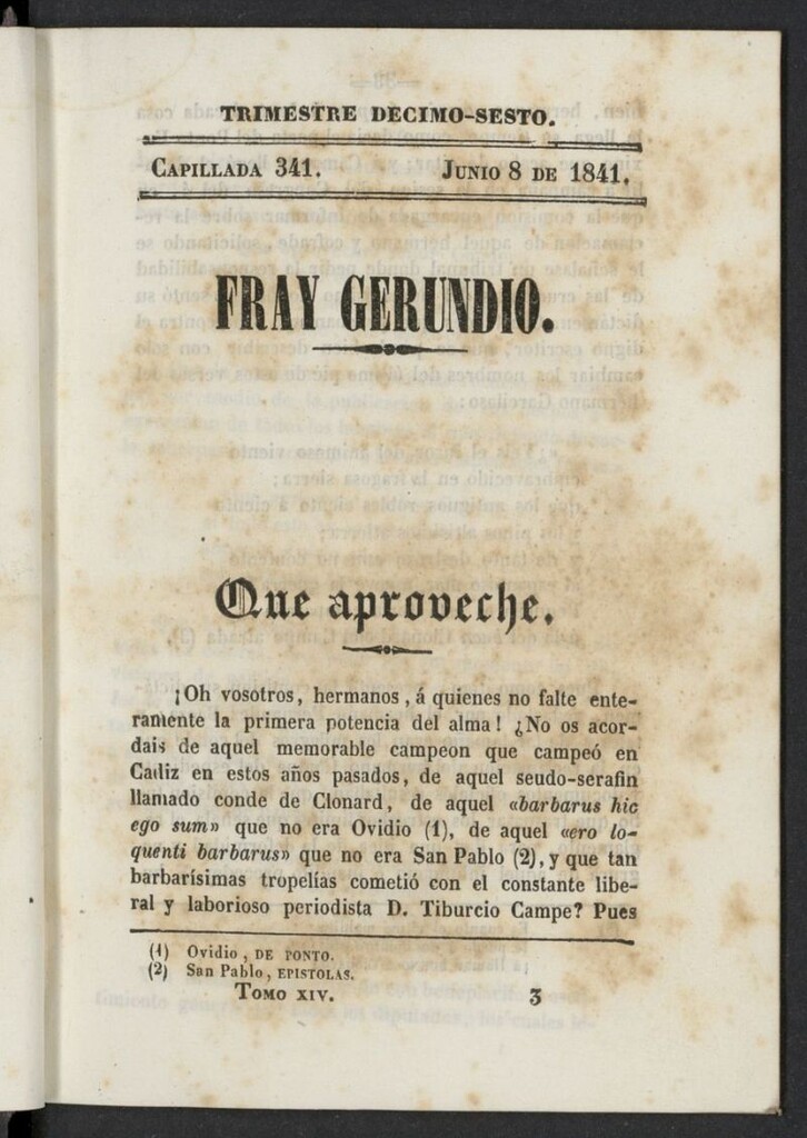 Miniatura de Fr. Gerundio: periódico satírico de política y costumbres del 8 de junio de 1841, capillada 341