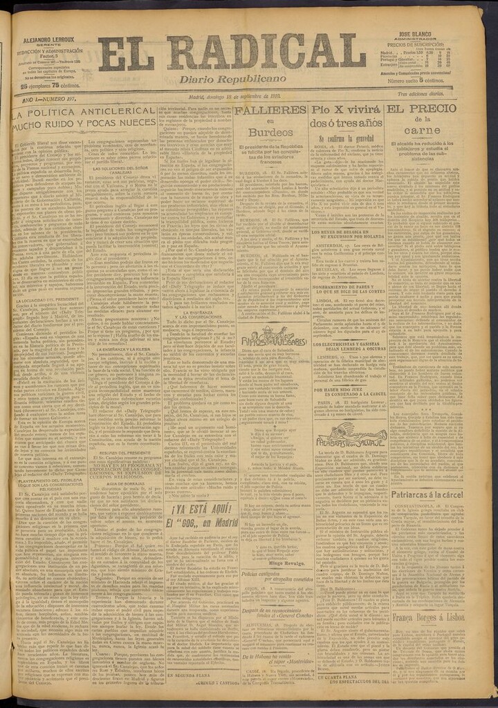 Miniatura de El Radical: diario republicano del 18 de septiembre de 1910