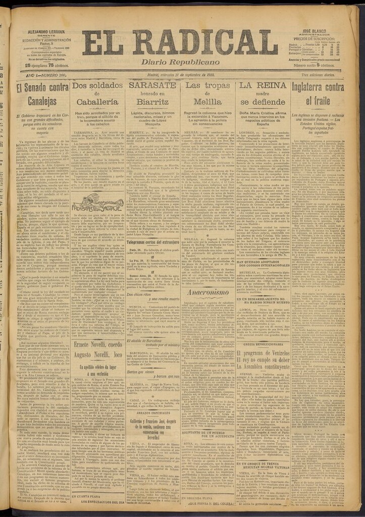 Miniatura de El Radical: diario republicano del 21 de septiembre de 1910