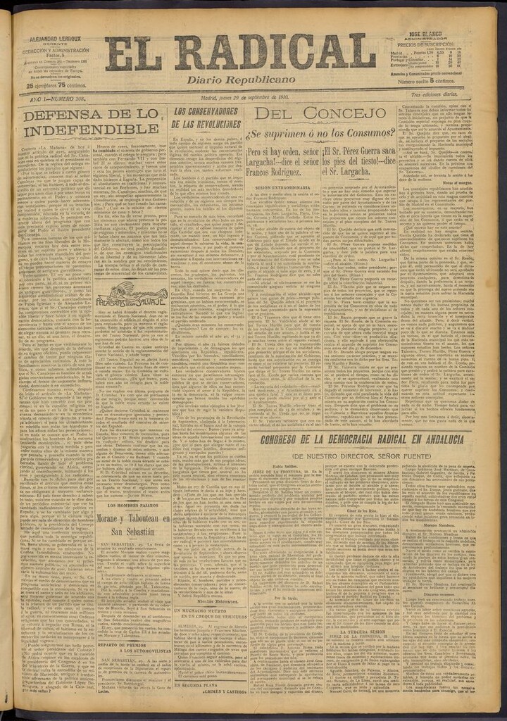 Miniatura de El Radical: diario republicano del 29 de septiembre de 1910