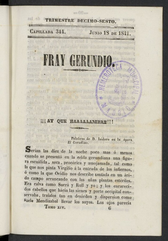 Miniatura de Fr. Gerundio: periódico satírico de política y costumbres del 18 de junio de 1841, capillada 344