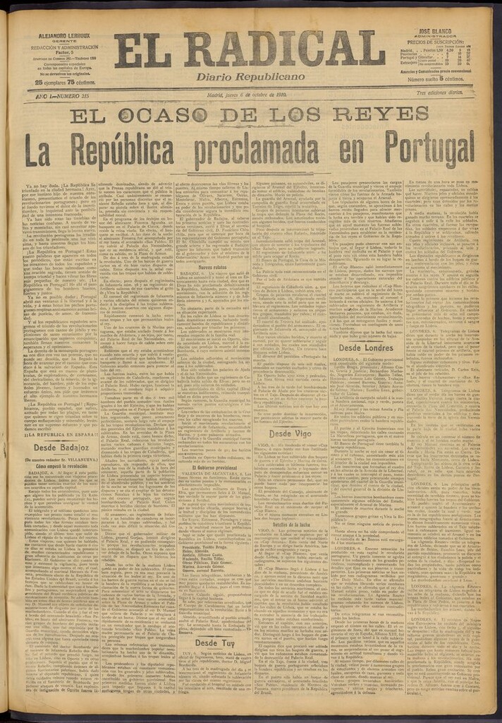 Miniatura de El Radical: diario republicano del 6 de octubre de 1910
