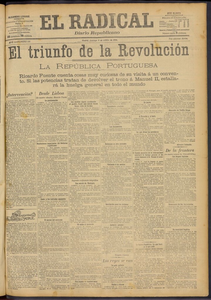 Miniatura de El Radical: diario republicano del 9 de octubre de 1910