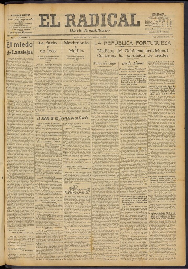 Miniatura de El Radical: diario republicano del 12 de octubre de 1910