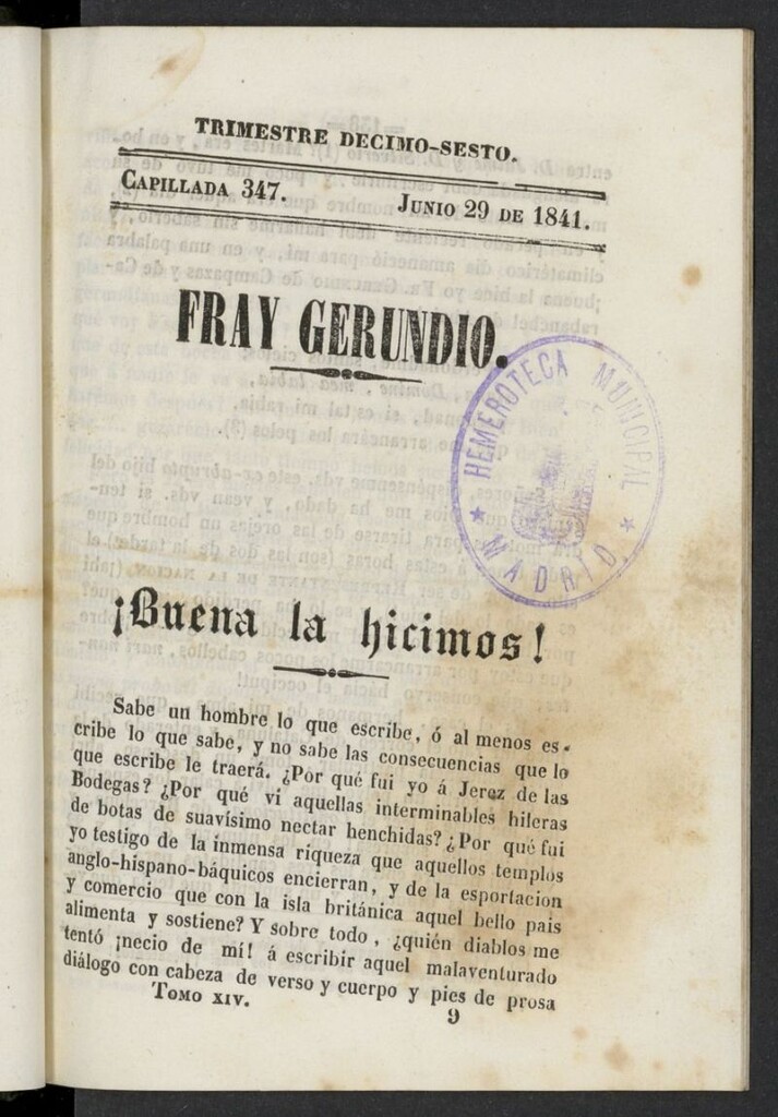 Miniatura de Fr. Gerundio: periódico satírico de política y costumbres del 29 de junio de 1841, capillada 347