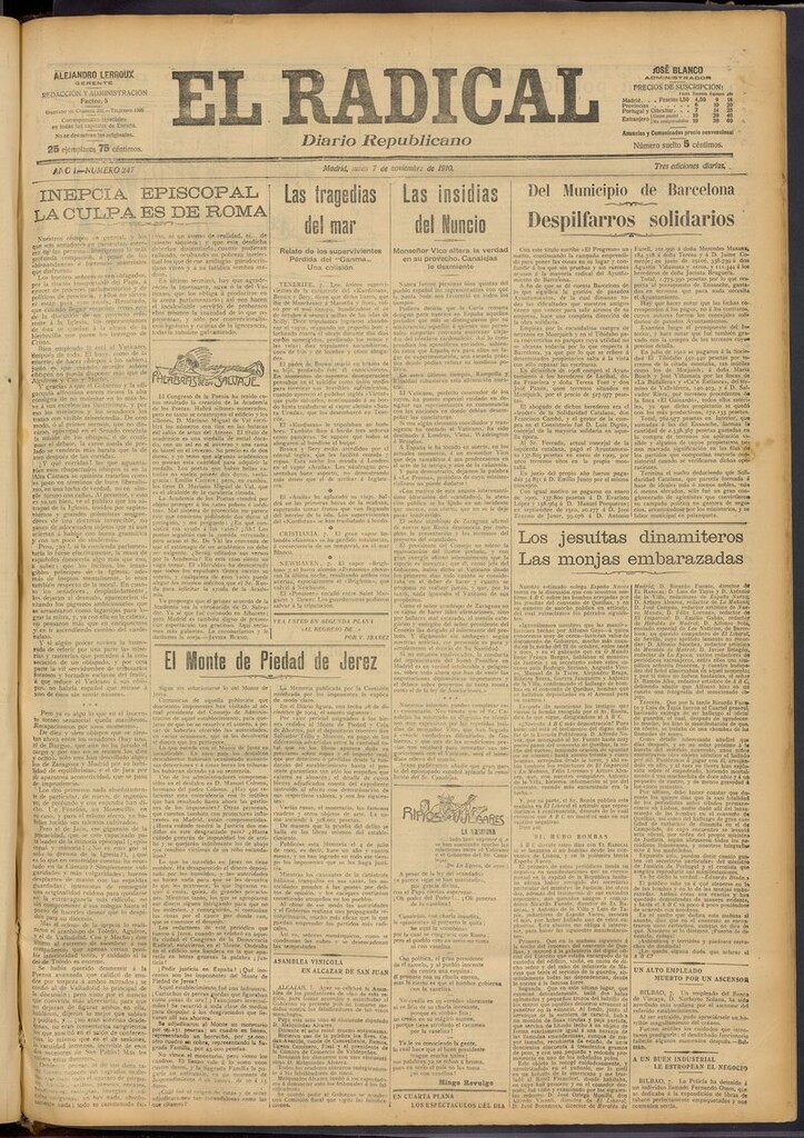 Miniatura de El Radical: diario republicano del 7 de noviembre de 1910