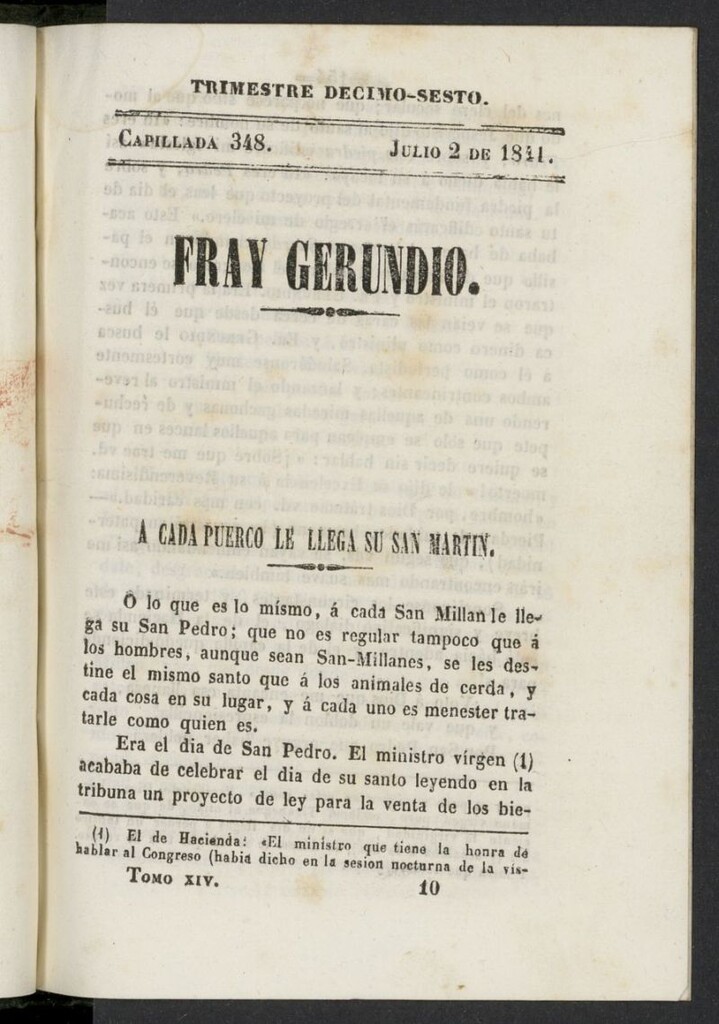 Miniatura de Fr. Gerundio: periódico satírico de política y costumbres del 2 de julio de 1841, capillada 348
