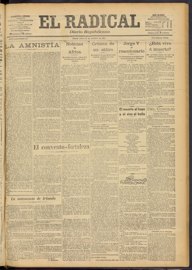 Miniatura de El Radical: diario republicano del 18 de noviembre de 1910