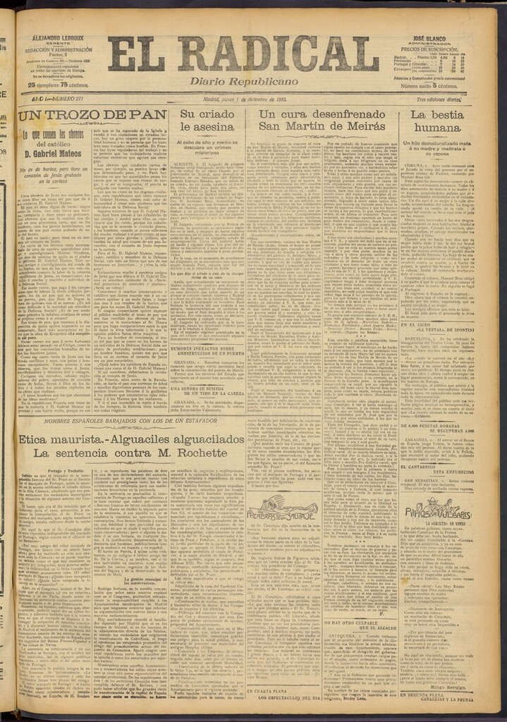 Miniatura de El Radical: diario republicano del 1 de diciembre de 1910