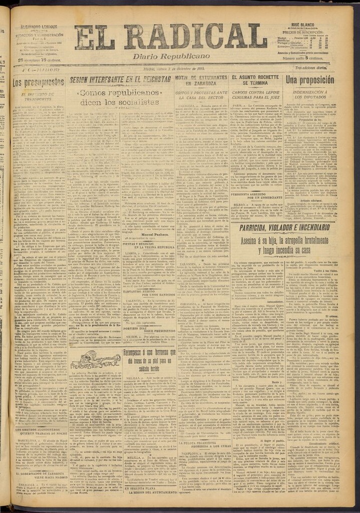 Miniatura de El Radical: diario republicano del 2 de diciembre de 1910