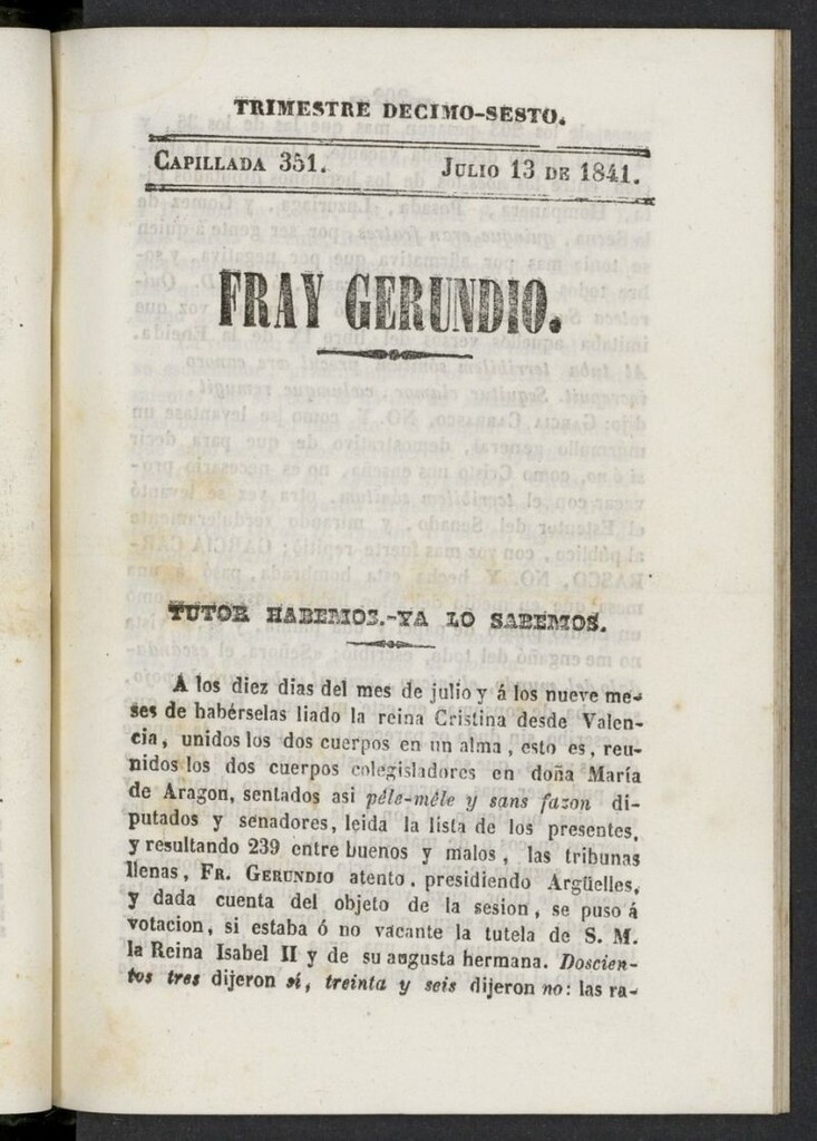 Miniatura de Fr. Gerundio: periódico satírico de política y costumbres del 13 de julio de 1841, capillada 351