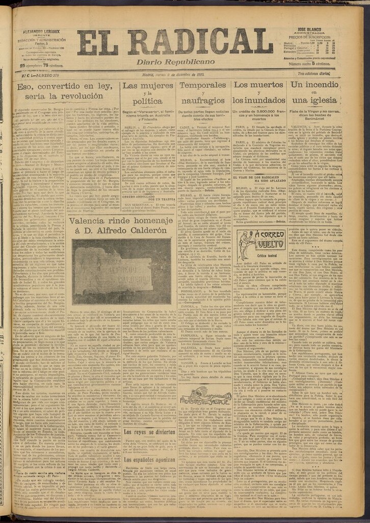 Miniatura de El Radical: diario republicano del 9 de diciembre de 1910
