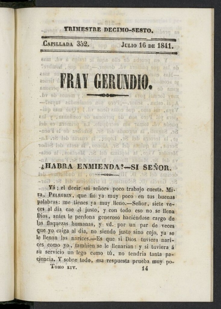 Miniatura de Fr. Gerundio: periódico satírico de política y costumbres del 16 de julio de 1841, capillada 352