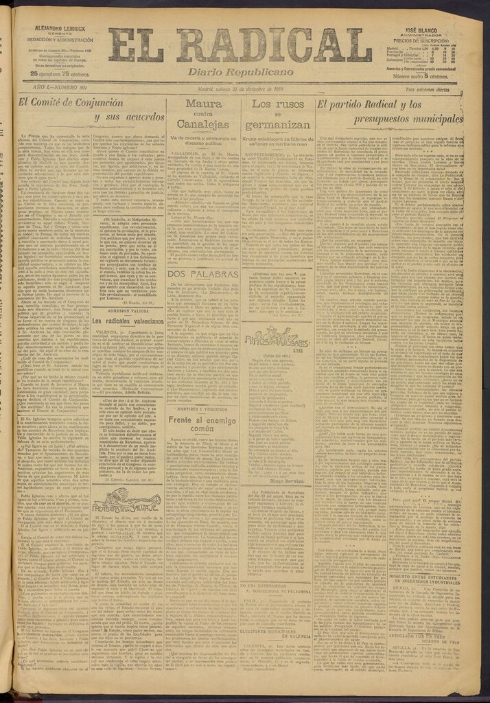Miniatura de El Radical: diario republicano del 31 de diciembre de 1910