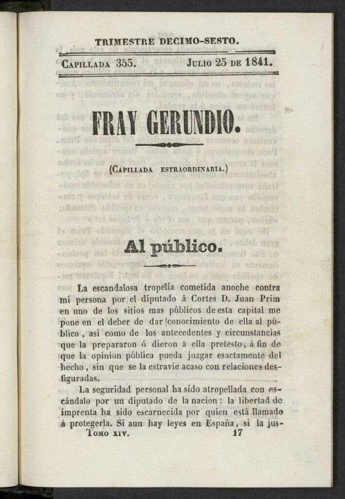 Miniatura de Fr. Gerundio: periódico satírico de política y costumbres del 25 de julio de 1841, capillada 355