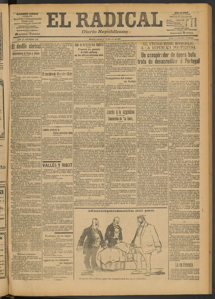 Miniatura de El Radical: diario republicano del 1 de agosto de 1911