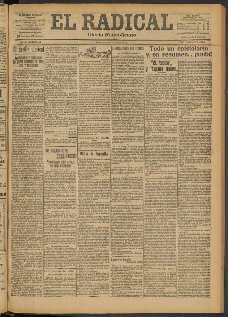 Miniatura de El Radical: diario republicano del 4 de agosto de 1911