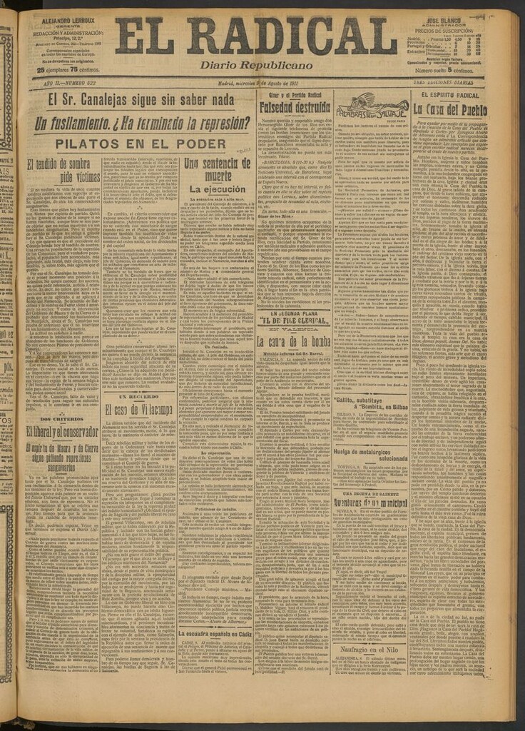 Miniatura de El Radical: diario republicano del 9 de agosto de 1911