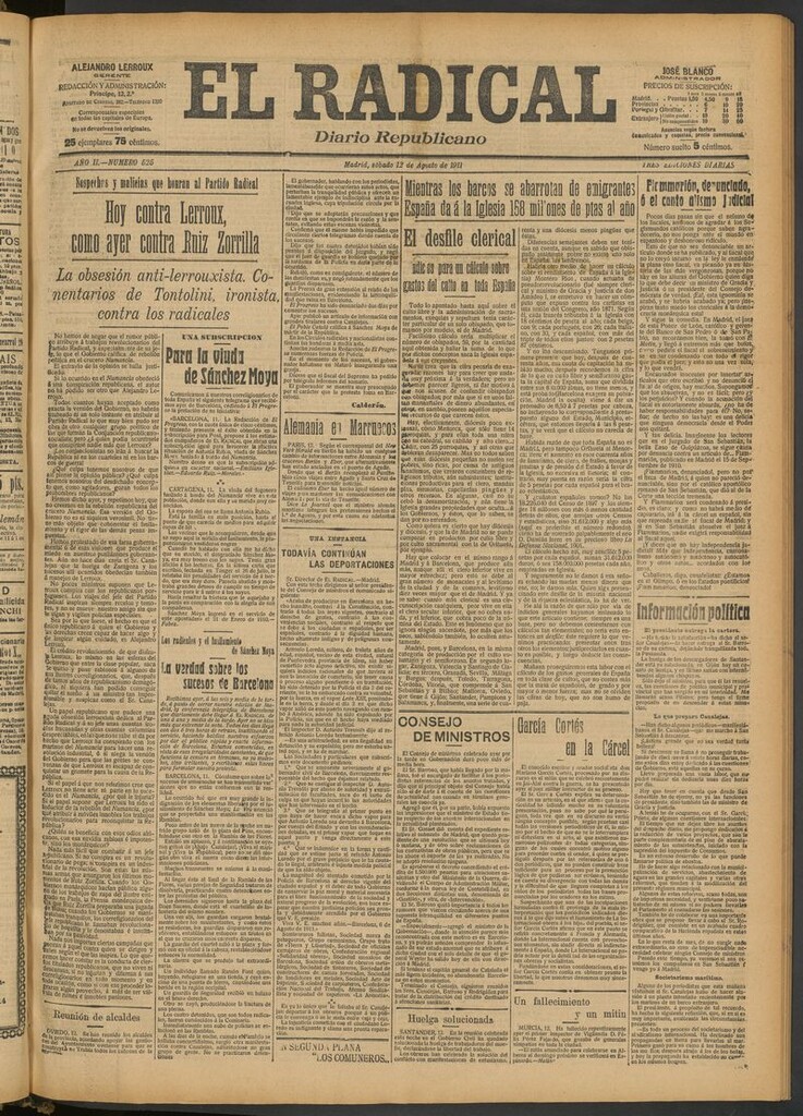 Miniatura de El Radical: diario republicano del 12 de agosto de 1911