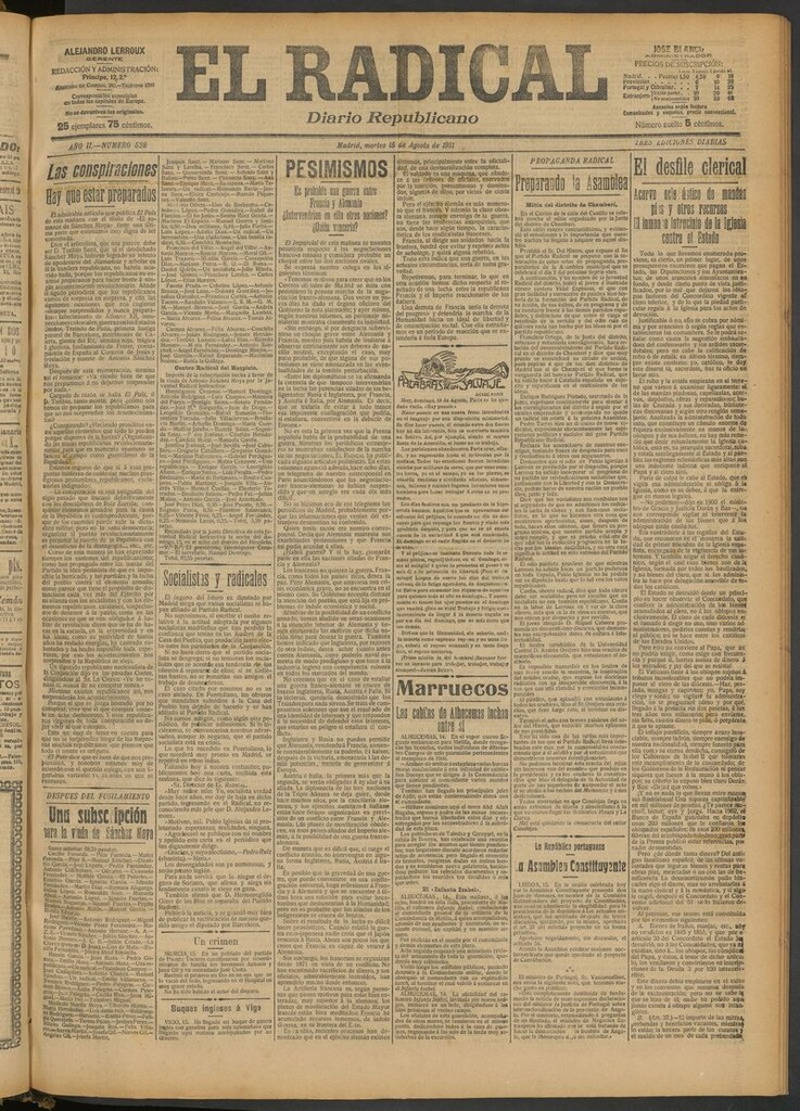 Miniatura de El Radical: diario republicano del 15 de agosto de 1911
